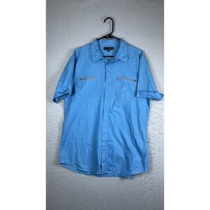 G By Guess Shirt Mens XL Blue Solid Short Sleeve Button Front Utility Casual